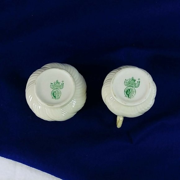 Belleek Sugar Creamer Set Ribbon and Bow Vintage Set Made in Ireland - Picture 8 of 11